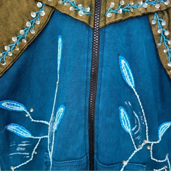 Rising International Stonewash Blue Zip up Hooded Jacket Size Small - Picture 10 of 11